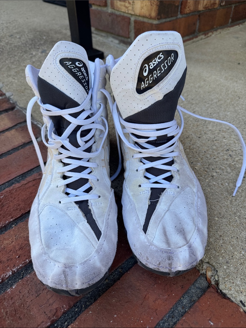 Asics Aggressor White & Black High-Top Wrestling Shoes